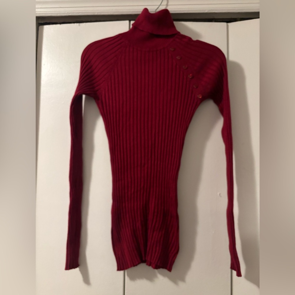 Red turtleneck sweater